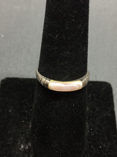 Pink Mother of Pearl Inlaid 2.75mm Wide Sterling Silver Ring Band