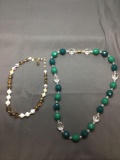 Lot of Two Briolette Faceted Resin Hand-Beaded Multi-Colored Fashion Necklaces, One 24in Long & One