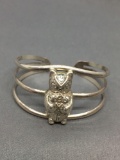 Mama Owl w/ Two Babies Themed Triple Split Sterling Silver Cuff Signed Designer Bracelet