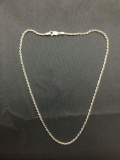 Rope Link 2mm Wide 16in Long Italian Made Sterling Silver Chain