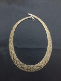 Laser-Carve Decorated Two-Tone Italian Made Sterling Silver Link Necklace 4mm Wide Graduating to