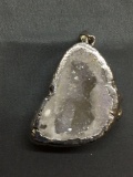 Sterling Silver Coated Large Rough 43x30x17mm Druzy Quartz Pendant