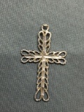 Rope Filigree & Laser-Carved Decorated 36x22mm Sterling Silver Cross Pendant