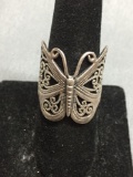 Ornate Rope Filigree Decorated 23mm Long Sterling Silver Butterfly Ring Band