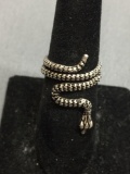 Detailed Antique Finished Serpent Coil Sterling Silver Ring Band 27mm Long