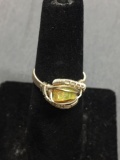 Unique Handmade Sterling Silver Wire Wrapped Ring Band w/ Rough Boulder Opal Center