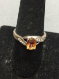 Oval Faceted 8x6mm Orange Mystic Topaz Center w/ Round CZ Accents Bypass Sterling Silver Ring Band