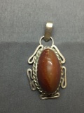 Rope Frame Detailed Oval 28x15x20mm Orange Agate Cabochon Center Old Pawn Native American Sterling