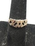 NF Designer Thai Made Group of Four Kittens Motif High Polished 7mm Tall Sterling Silver Ring Band