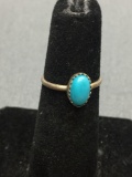 Oval 8x5mm Turquoise Cabochon Center Sterling Silver Ring Band