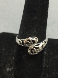 ATI Designer Filigree Decorated High Polished Bypass Sterling Silver Band