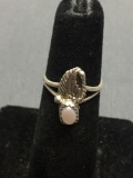 Feather Detailed 15mm Long Top w/ Oval 5x3mm Pink Mother of Pearl Cabochon Old Pawn Native American