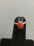 Oval 8x5mm Coral Cabochon Center Sterling Silver Ring Band