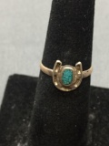 Lucky Horseshoe Motif 10x9mm Turquoise Inlaid Sterling Silver Ring Band