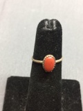 Oval 8x5mm Coral Cabochon Center Sterling Silver Ring Band