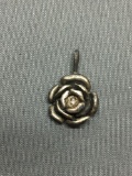 Avon Designer Round 13mm Rosebud Detailed Sterling Silver Pendant