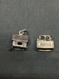 Lot of Two Sterling Silver Charms, One Log Cabin & One Six Pack of Beer Motif