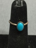 Oval 8x5mm Turquoise Cabochon Center Sterling Silver Ring Band