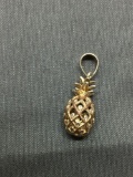 Detailed Two-Tone Pineapple Themed 17mm Long 8mm Wide Sterling Silver Pendant