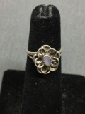 Oval Floral Scallop Design 13x12mm Top w/ Oval Mother of Pearl Cabochon Center Sterling Silver Ring