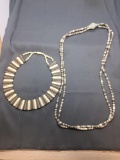 Lot of Two Earth-Tone Multi-Colored Resin Beaded Fashion Necklaces, One 36in & One Flat Style 18in