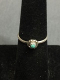 Rope Frame Detailed Round 3mm Turquoise Cabochon Center Sterling Silver Ring Band