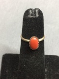 Oval 8x5mm Coral Cabochon Center Sterling Silver Ring Band