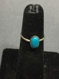 Oval 8x5mm Turquoise Cabochon Center Sterling Silver Ring Band