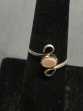 Horizontal Set Oval 5x3mm Pink Mother of Pearl Center Filigree Detailed Sterling Silver Ring Band
