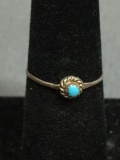 Rope Frame Detailed Round 2.5mm Turquoise Cabochon Center Sterling Silver Ring Band