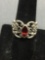 Red Garnet Sterling Silver Ring Size 8