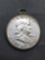 1954 United States Franklin Silver Half Dollar - 90% Silver Coin in Pendant Bezel