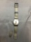 Vintage Swatch Watch Silver with Geometric Designs - NEW BATTERY - Runs Well