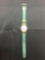 Vintage Women's Swatch Watch with White Face & Geometric Design Face - NEW BATTERY - Runs Well