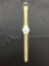 Vintage Women's Swatch Watch with White Face with Geometric Designs - NEW BATTERY - Runs Well