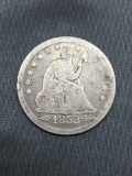 1853 United States Seated Liberty Silver Quarter - 90% Silver Coin