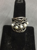 Israel Artisan Signed Sterling Silver & Pearl Ring Size 7