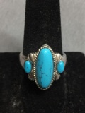 Amazing Turquoise Inlaid Sterling Silver Butterfly Style Ring Size 9
