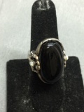 Thai Opal & Black Onyx Sterling Silver Cocktail Ring Size 7