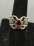 Red Garnet Sterling Silver Ring Size 8