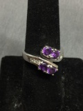 Stunning Purple Gemstone Sterling Silver Ring Size 6.75