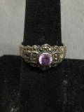 Marcasite & Purple Gemstone Sterling Silver Ring Size 6