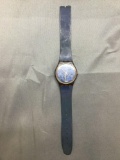 Vintage Swatch Watch Blue Marble Face - NEW BATTERY - Runs Well - Broken Band