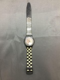 Vintage Swatch Watch Geometic Designs Face & Band - NEW BATTERY - Runs Well