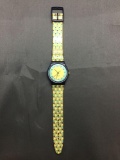 Vintage Swatch Watch Saw Blade Geometric Design Face - NEW BATTERY - Runs Well