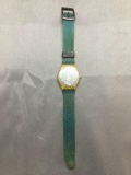 Vintage Swatch Watch Black Face with Geometric Shapes - NEW BATTERY - Runs Well