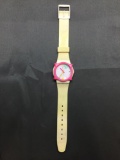 Vintage Swatch Watch White Watch with Pink Face Protector - NEW BATTERY - Runs Well