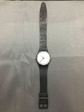 Vintage Swatch Watch White Face with Black Band - NEW BATTERY - Runs Well
