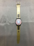 Vintage Swatch Watch Purple and Gray Geometric Face with Clear Band - NEW BATTERY - Runs Well