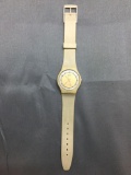 Vintage Swatch Watch Gold Face Watch with Black Band - NEW BATTERY - Runs Well